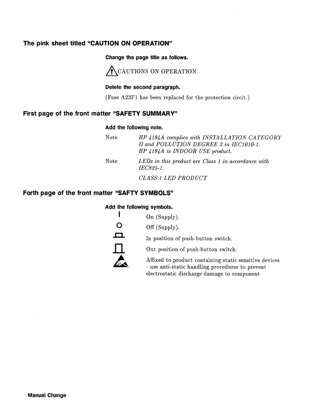 HP Swimming Pool Gate Alarm Agilent 4194A manual 