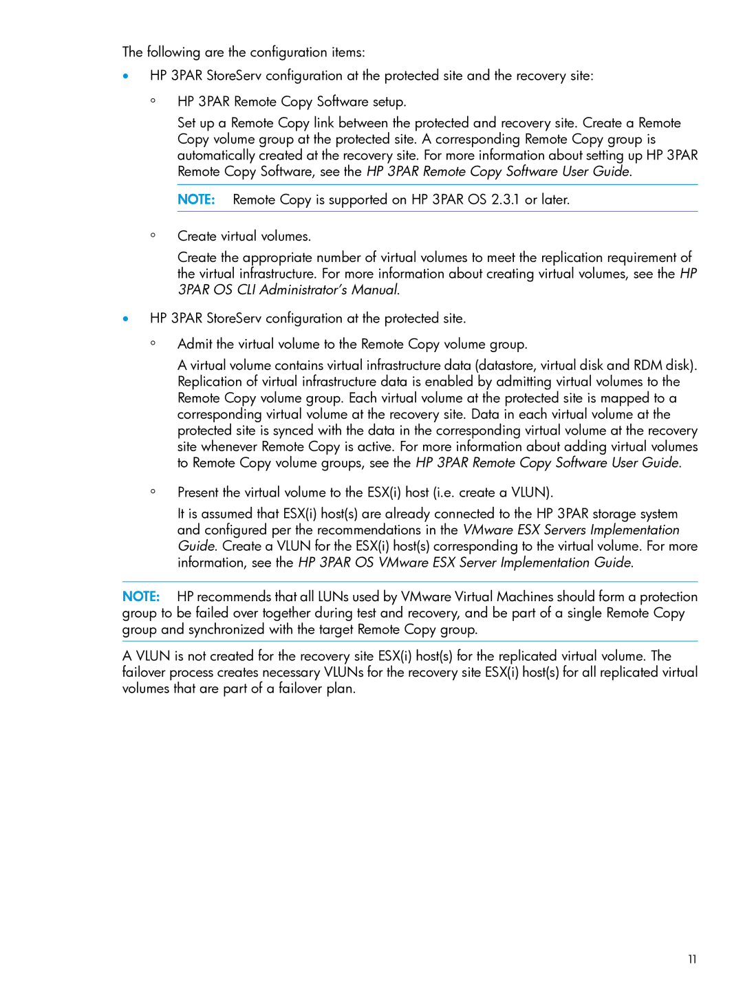 HP System Replication Adapter Software QL227 for VMware manual 