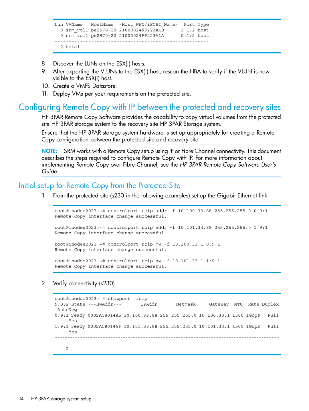 HP System Replication Adapter Software QL227 for VMware manual Initial setup for Remote Copy from the Protected Site 