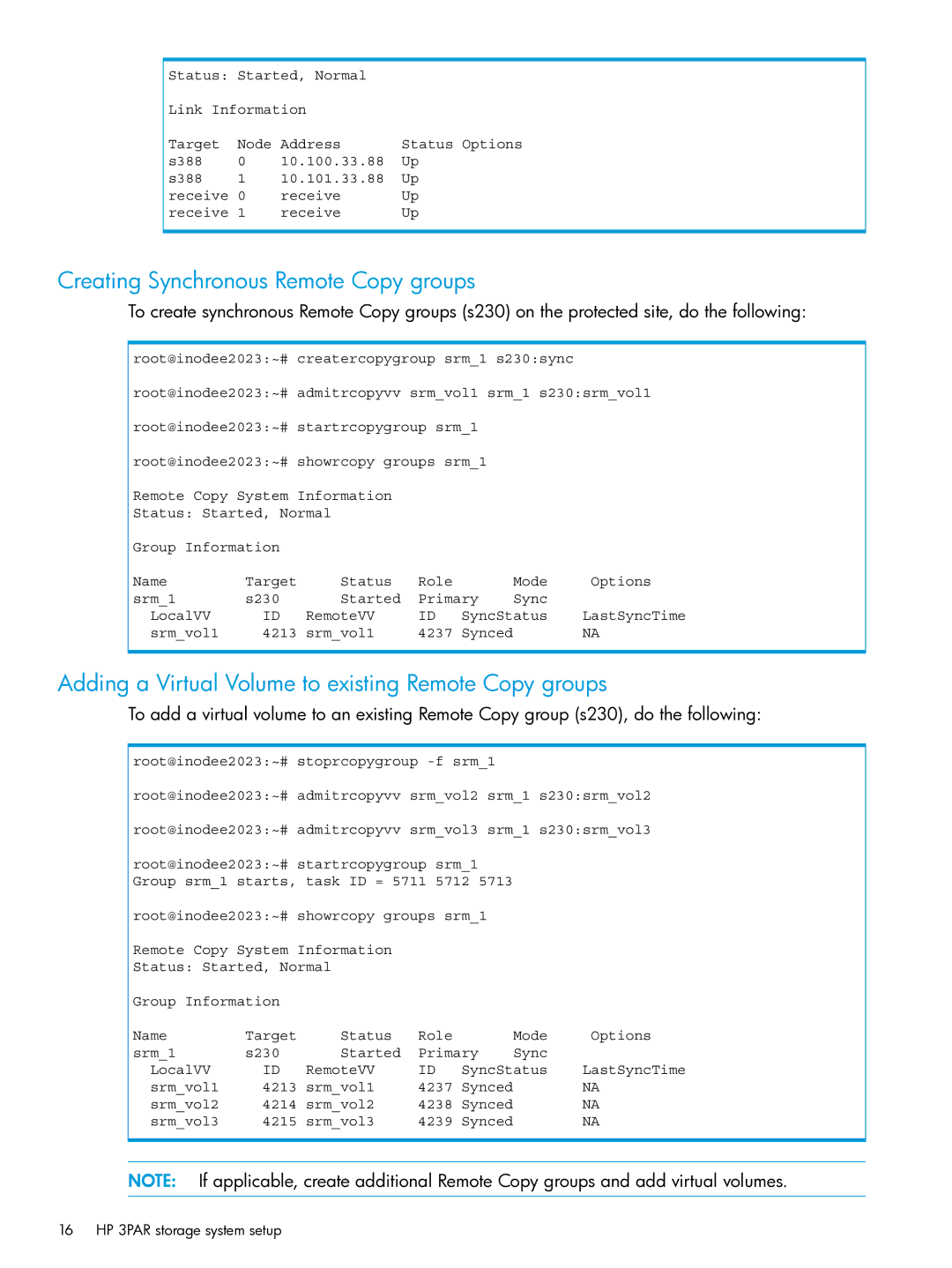 HP System Replication Adapter Software QL227 for VMware manual Creating Synchronous Remote Copy groups 