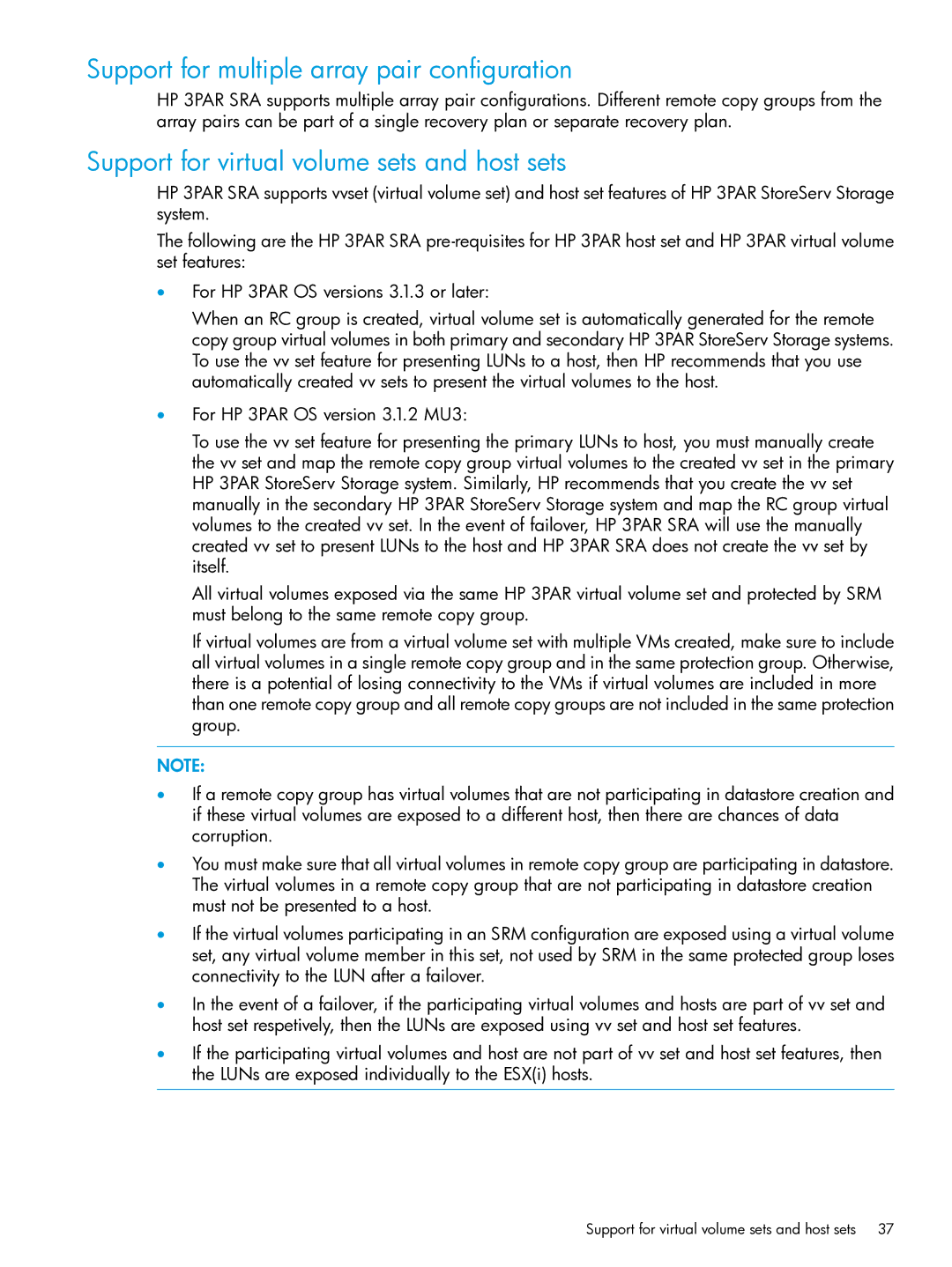 HP System Replication Adapter Software QL227 for VMware manual Support for multiple array pair configuration 