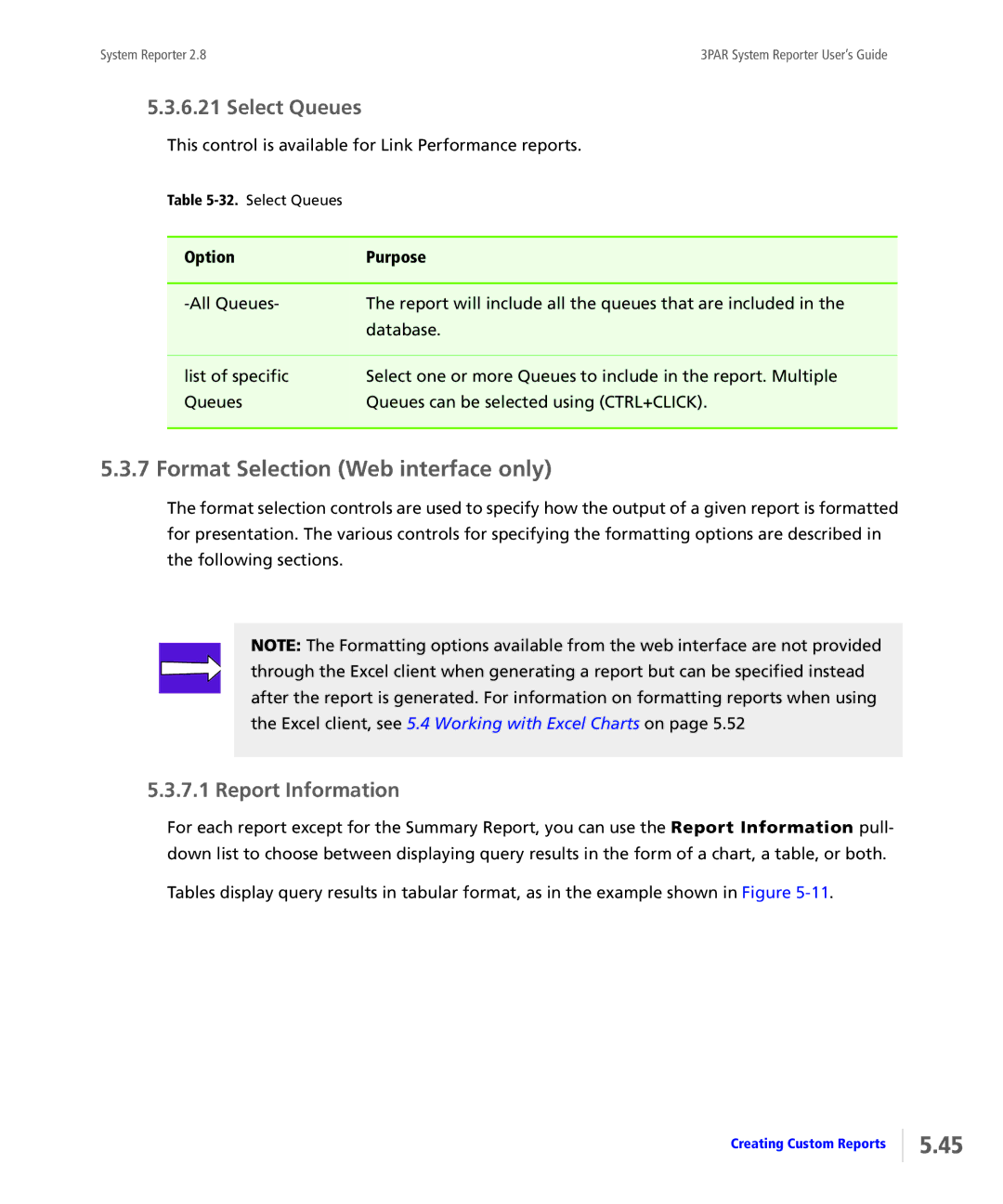 HP System Reporter Media Kit manual Format Selection Web interface only, Select Queues, Report Information 