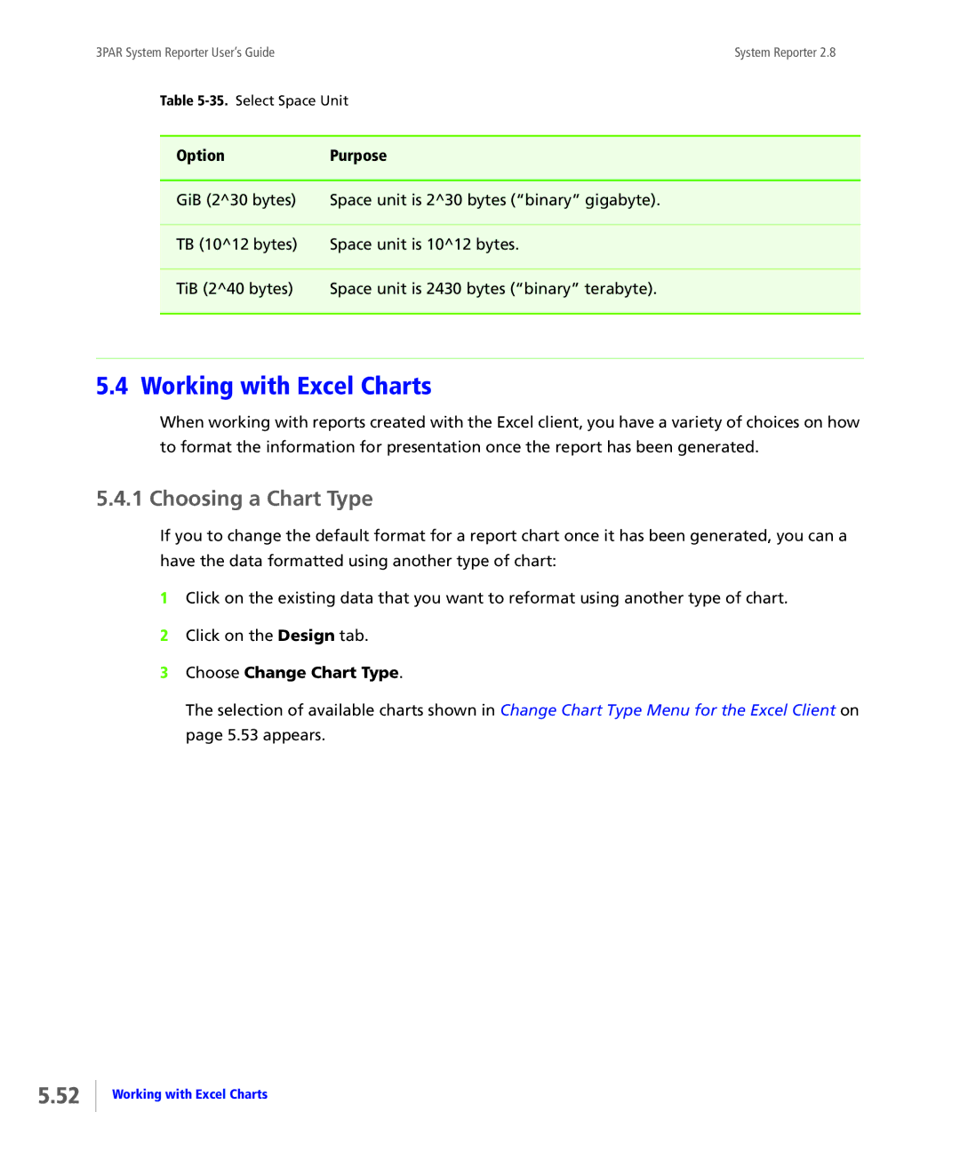 HP System Reporter E-Media Kit manual Working with Excel Charts, Choosing a Chart Type, Choose Change Chart Type 