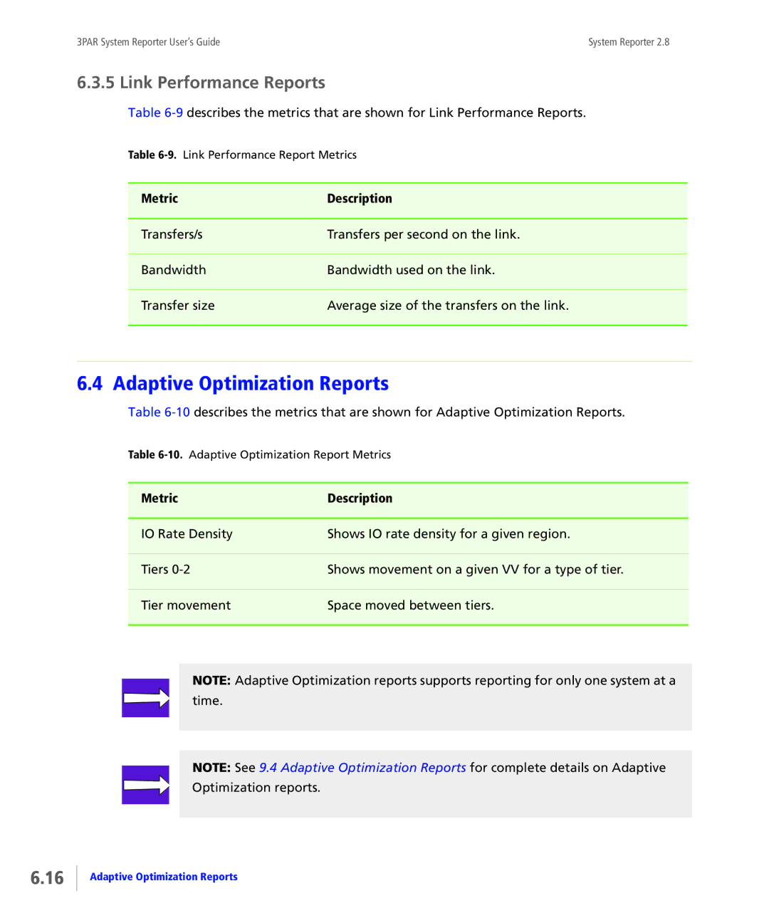 HP System Reporter E-Media Kit, System Reporter Media Kit manual Adaptive Optimization Reports, Link Performance Reports 