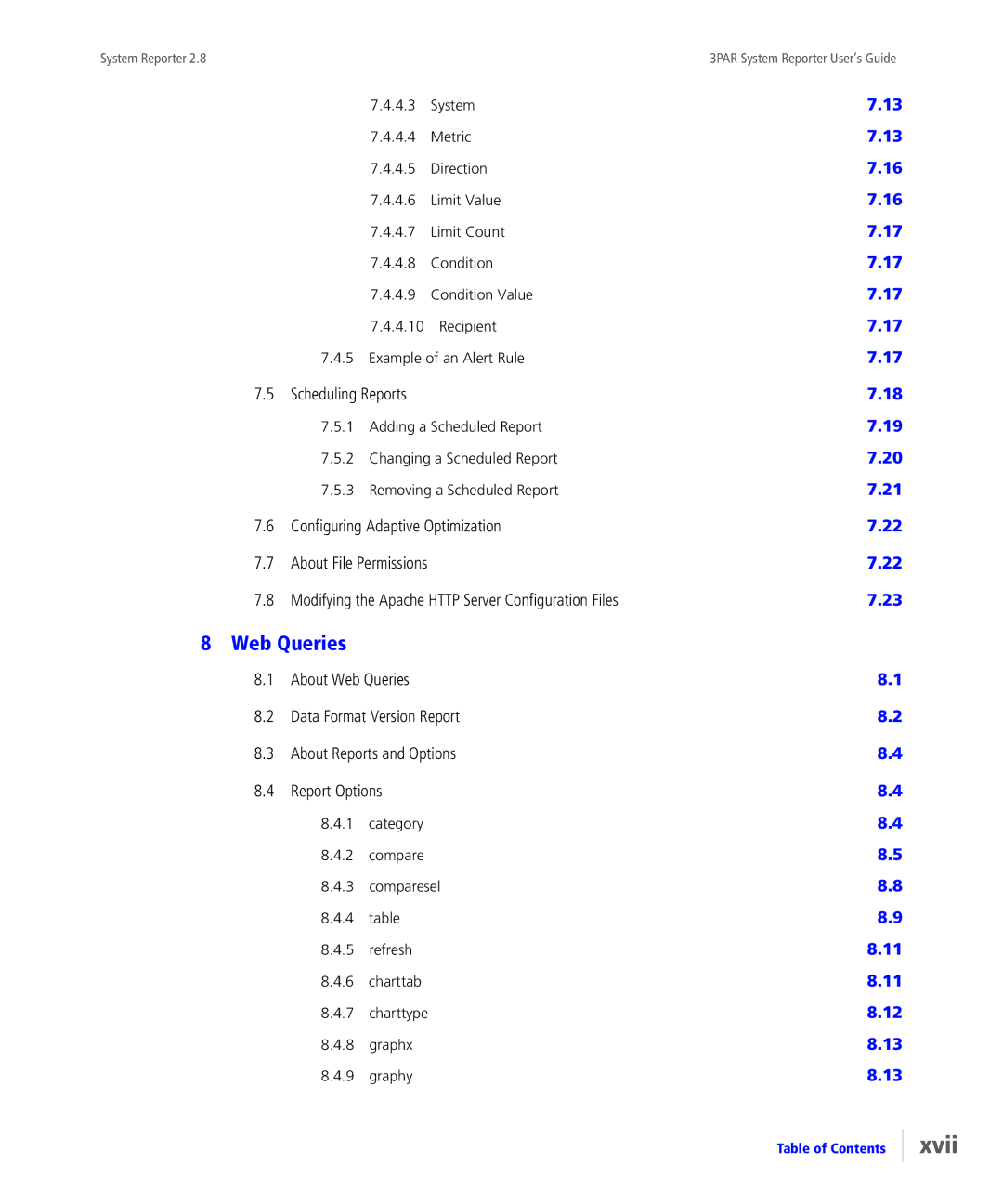 HP System Reporter Media Kit, System Reporter E-Media Kit manual Xvii, Web Queries 