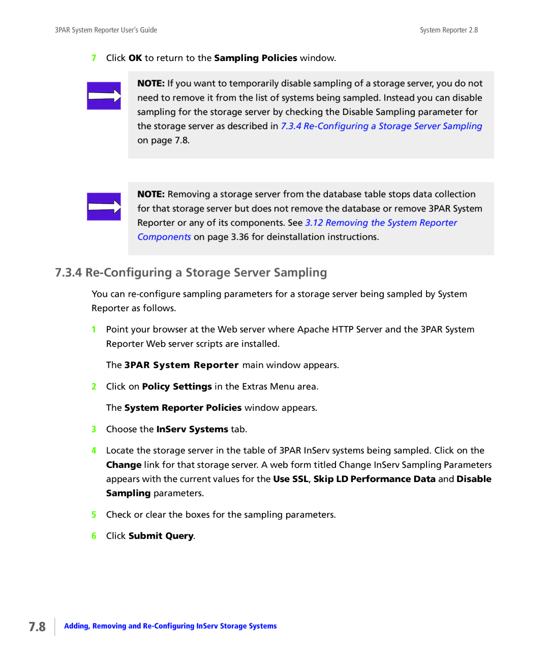 HP System Reporter E-Media Kit, System Reporter Media Kit Re-Configuring a Storage Server Sampling, Click Submit Query 