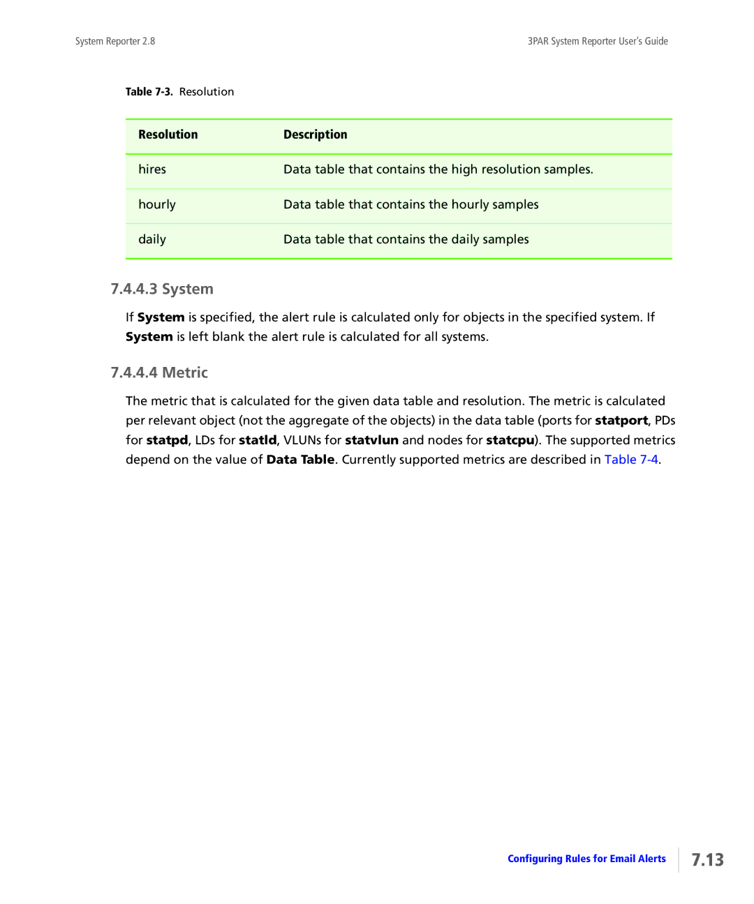 HP System Reporter Media Kit, System Reporter E-Media Kit manual Metric, Resolution Description 