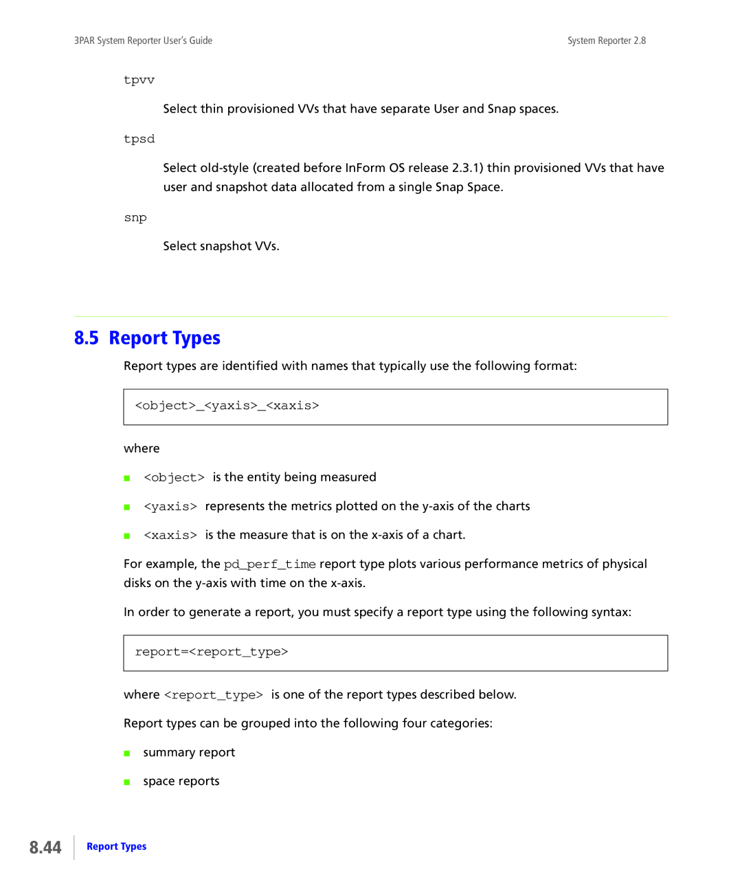 HP System Reporter E-Media Kit, System Reporter Media Kit manual Report Types 