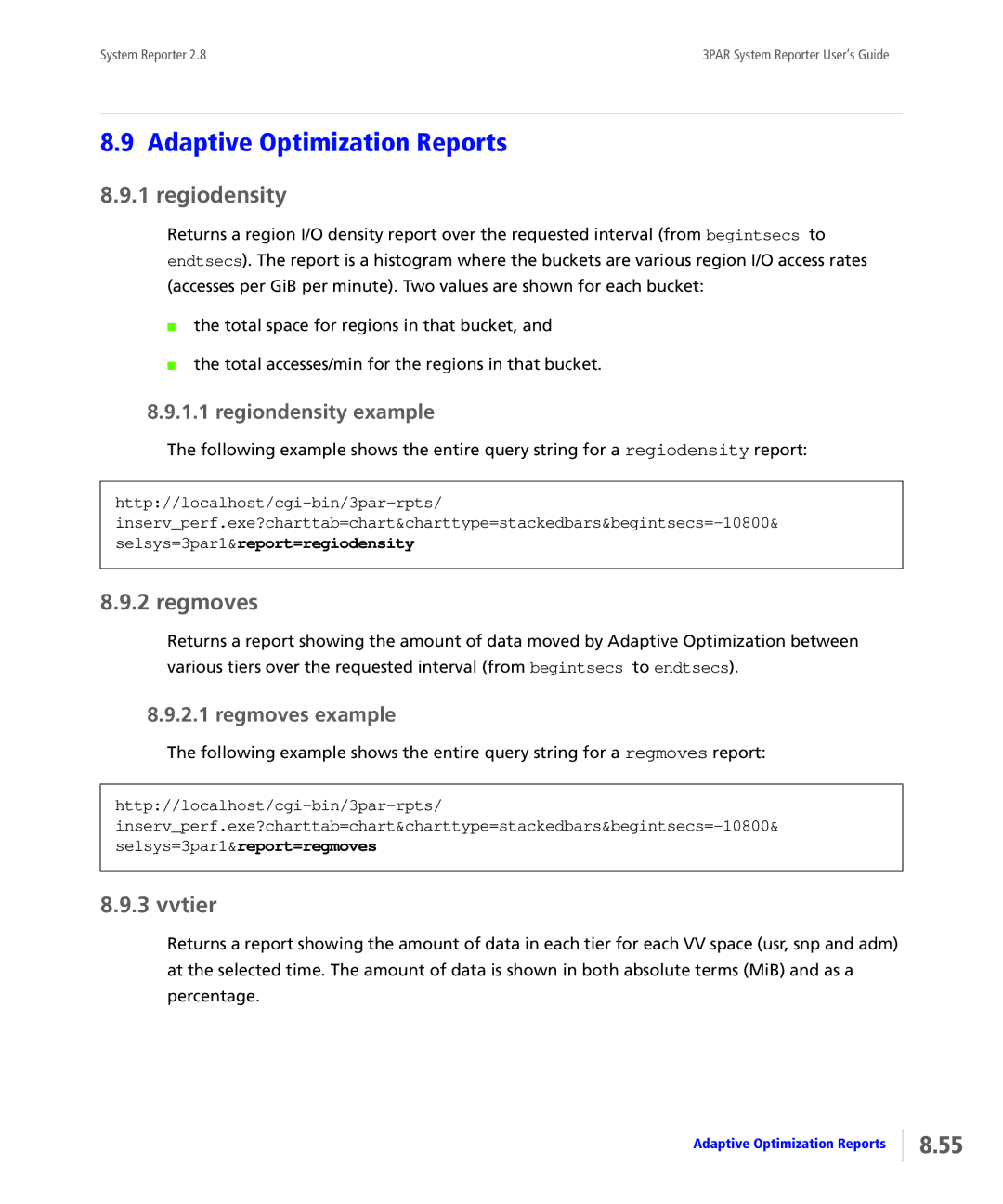 HP System Reporter Media Kit manual Regiodensity, Vvtier, Regiondensity example, Regmoves example 