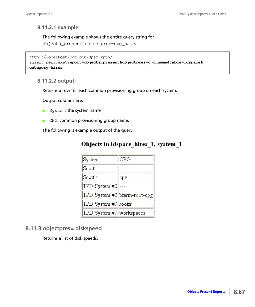 HP System Reporter Media Kit, System Reporter E-Media Kit manual Objectpres= diskspeed, Objectspresent&objectpres=cpgname 