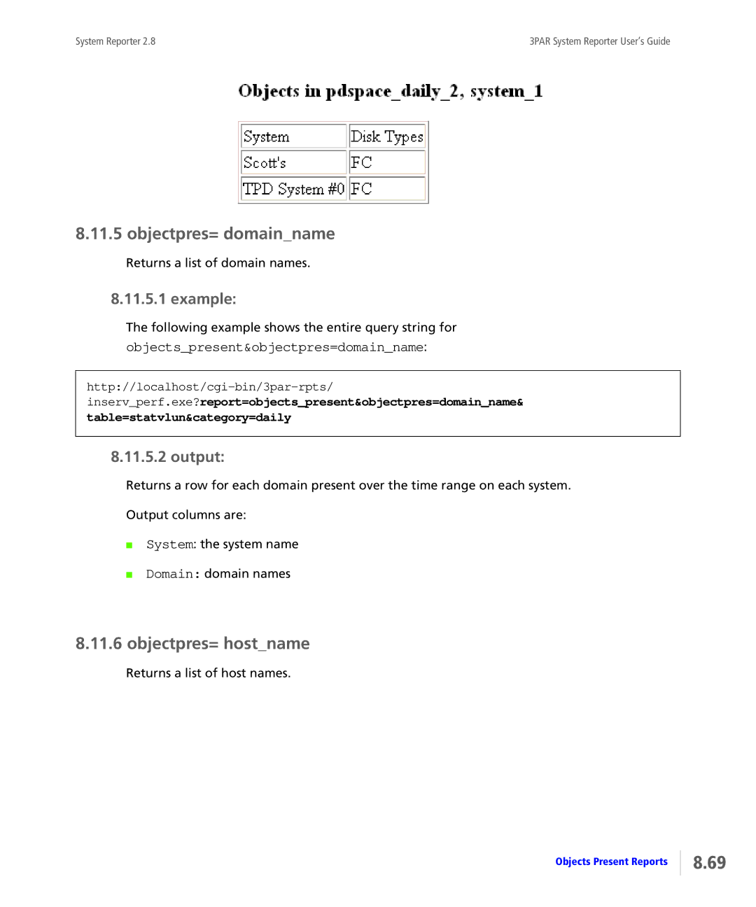 HP System Reporter Media Kit manual Objectpres= domainname, Objectpres= hostname, Objectspresent&objectpres=domainname 