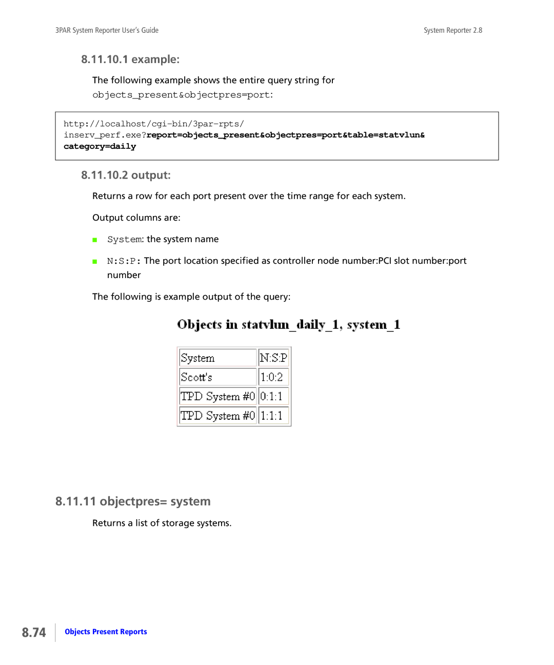 HP System Reporter E-Media Kit, System Reporter Media Kit manual Objectpres= system, Objectspresent&objectpres=port 