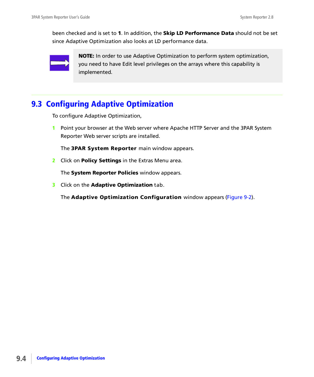 HP System Reporter E-Media Kit, System Reporter Media Kit manual Configuring Adaptive Optimization 