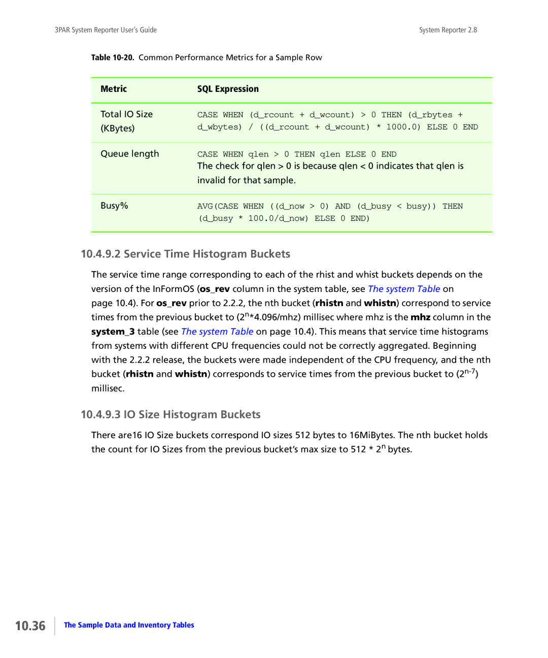 HP System Reporter E-Media Kit, System Reporter Media Kit 10.36, Service Time Histogram Buckets, IO Size Histogram Buckets 