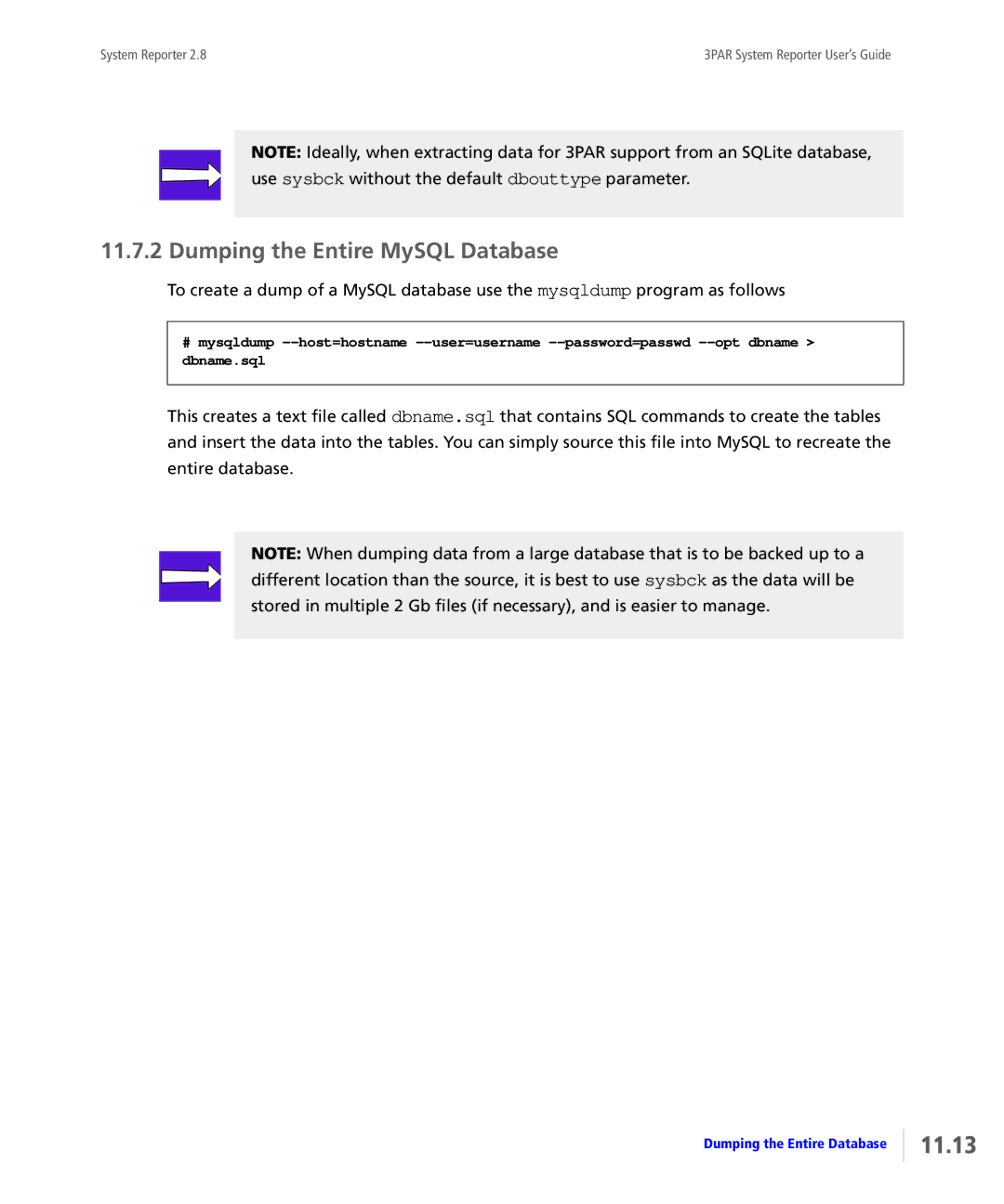 HP System Reporter Media Kit, System Reporter E-Media Kit manual 11.13, Dumping the Entire MySQL Database 