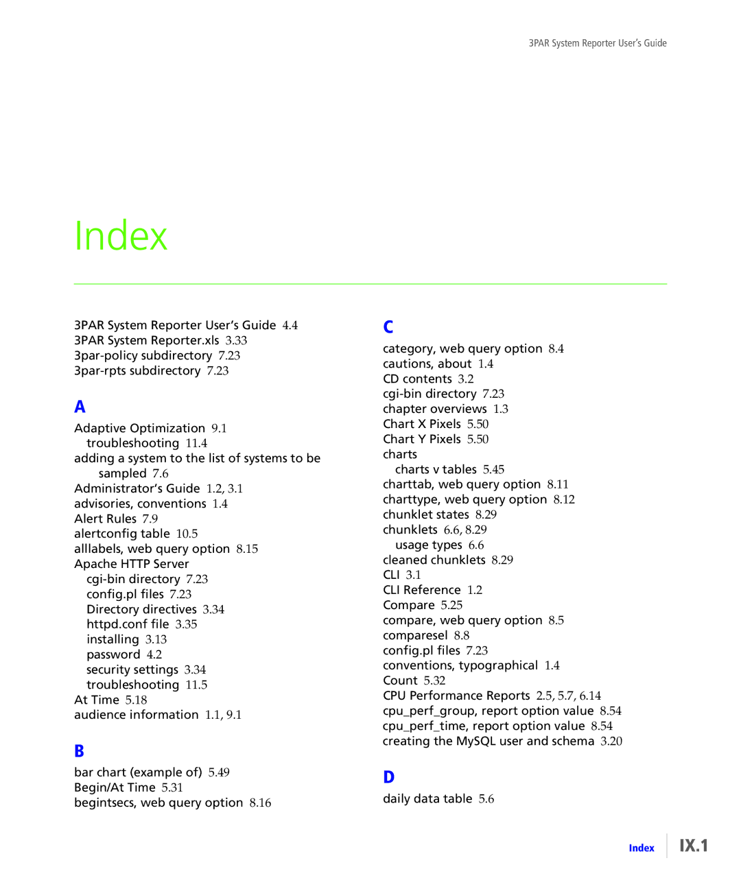 HP System Reporter Media Kit, System Reporter E-Media Kit manual Index, IX.1 