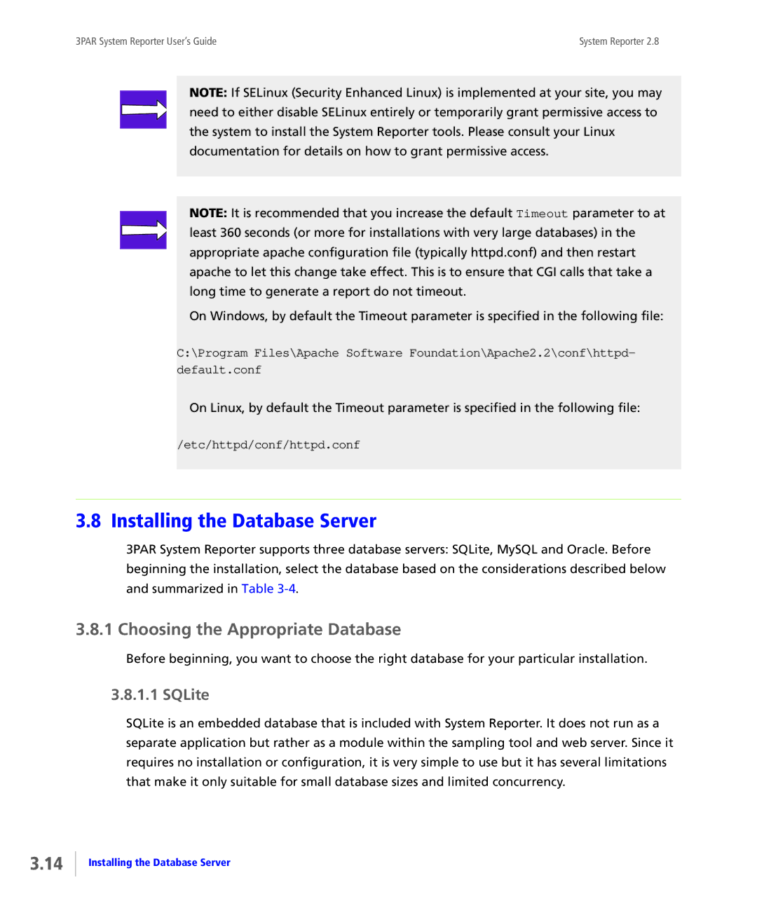 HP System Reporter E-Media Kit manual Installing the Database Server, Choosing the Appropriate Database, SQLite 