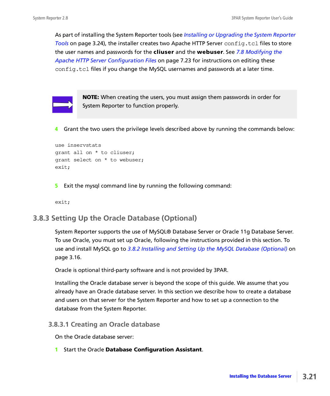 HP System Reporter Media Kit manual Setting Up the Oracle Database Optional, Creating an Oracle database 