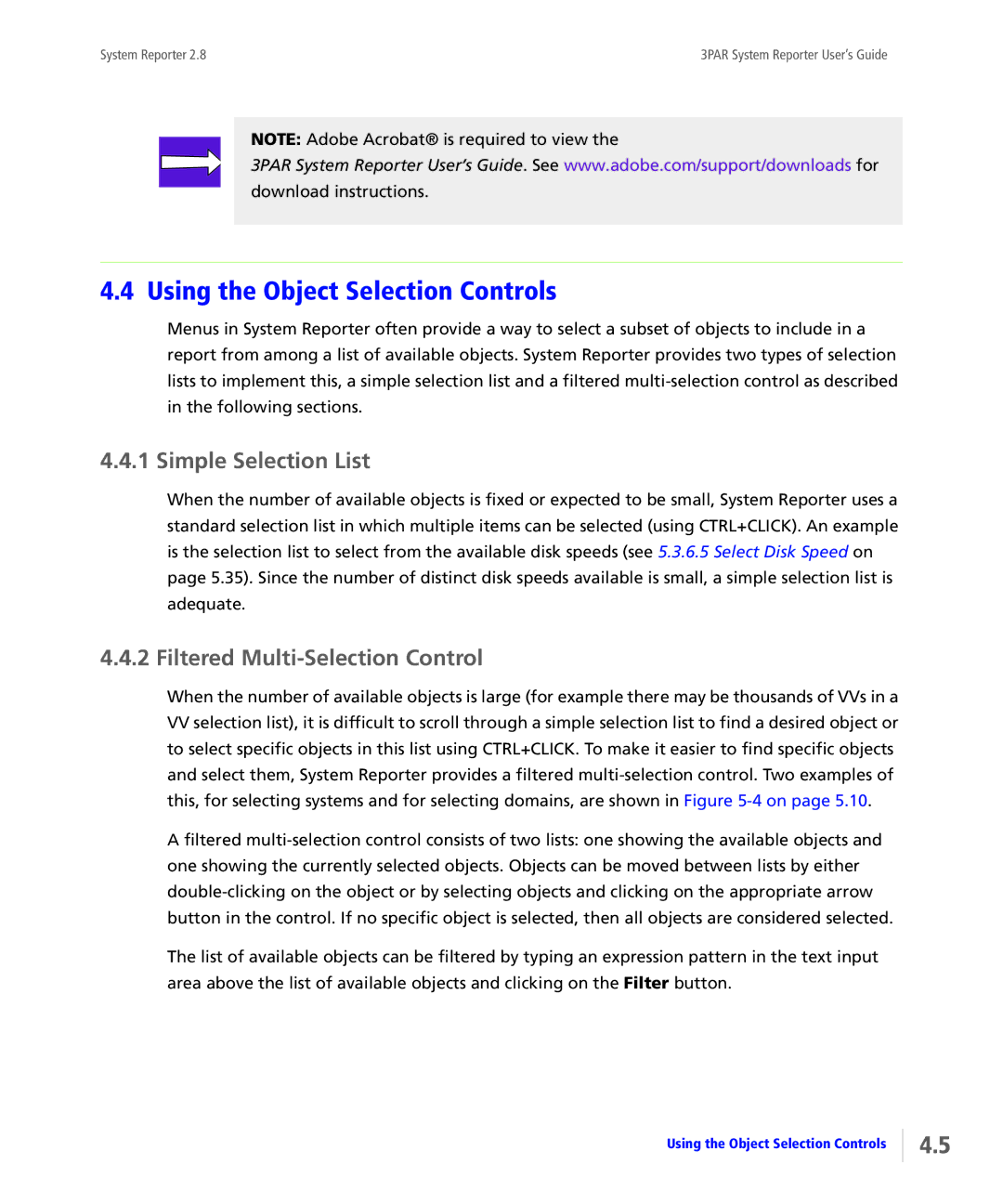 HP System Reporter Media Kit Using the Object Selection Controls, Simple Selection List, Filtered Multi-Selection Control 