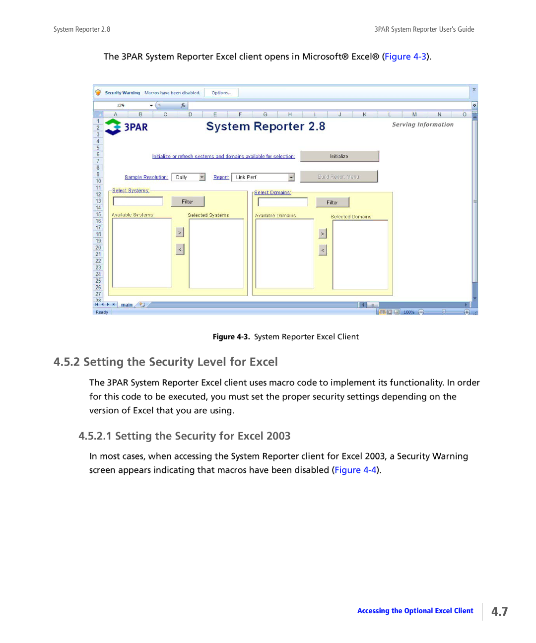 HP System Reporter Media Kit manual Setting the Security Level for Excel, Setting the Security for Excel 