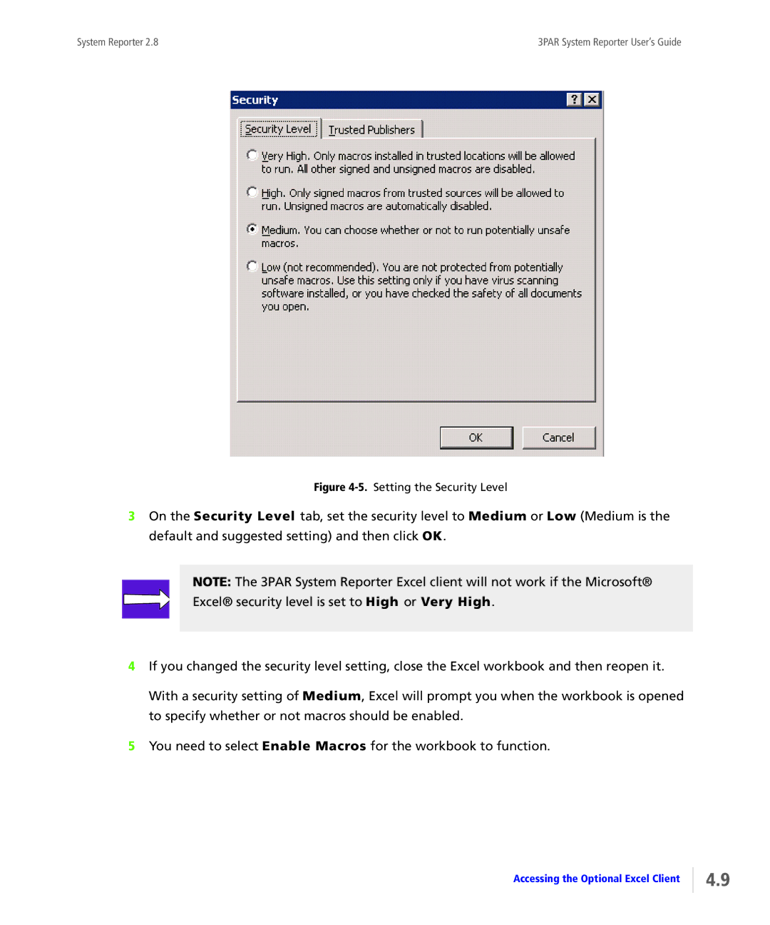 HP System Reporter Media Kit, System Reporter E-Media Kit manual Setting the Security Level 