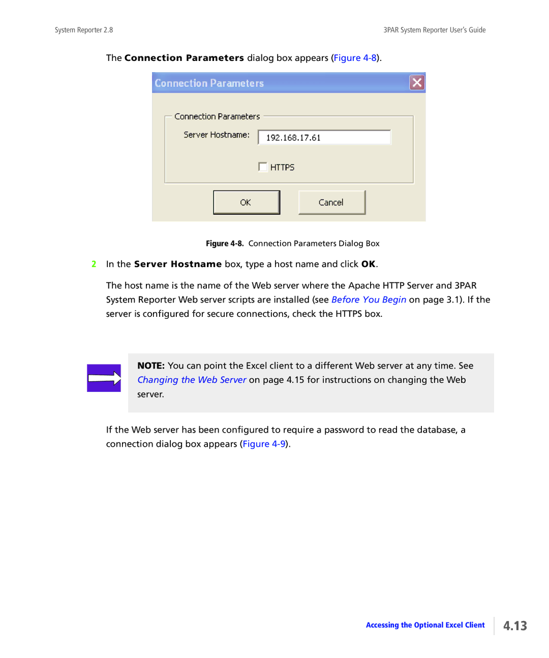 HP System Reporter Media Kit, System Reporter E-Media Kit manual Connection Parameters dialog box appears Figure 