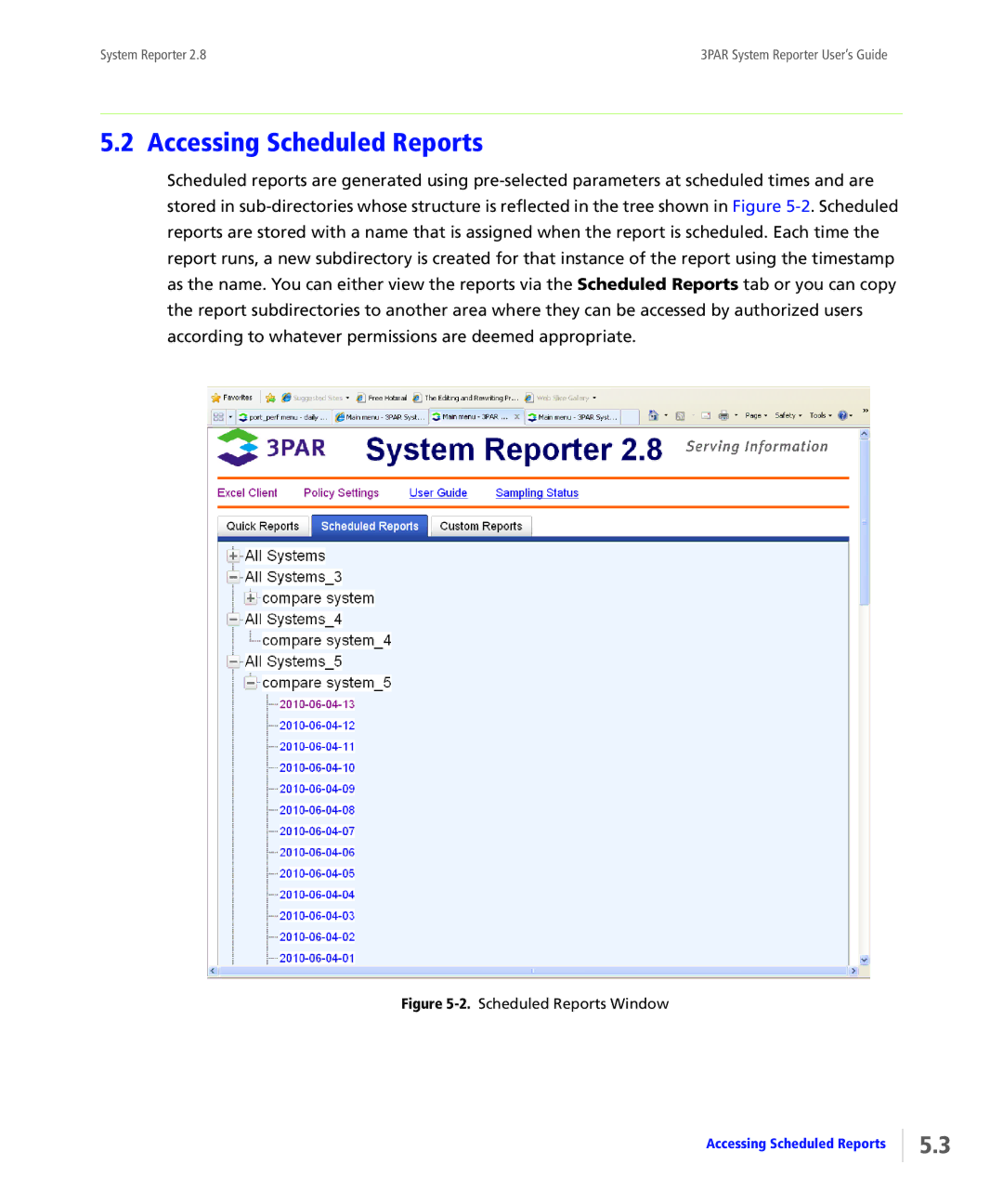 HP System Reporter Media Kit, System Reporter E-Media Kit manual Accessing Scheduled Reports, Scheduled Reports Window 