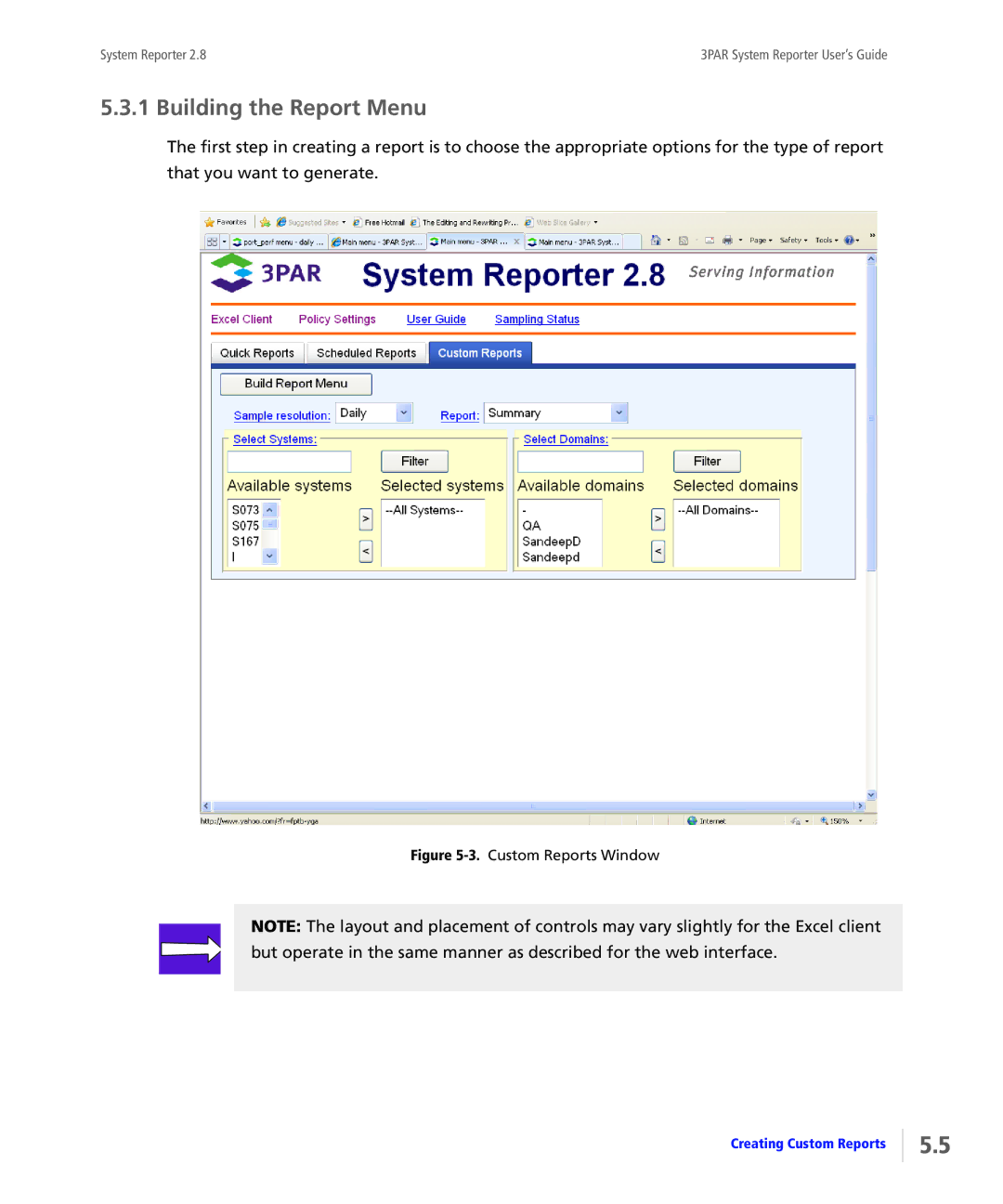 HP System Reporter Media Kit, System Reporter E-Media Kit manual Building the Report Menu, Custom Reports Window 