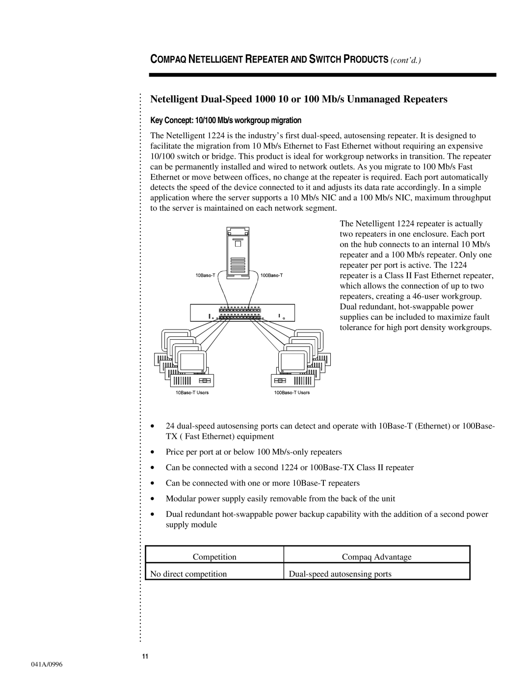 HP t 5226A Ethernet, t 5226 24-Port Ethernet, t 5708FX 8-Port Fast Eth manual Key Concept 10/100 Mb/s workgroup migration 