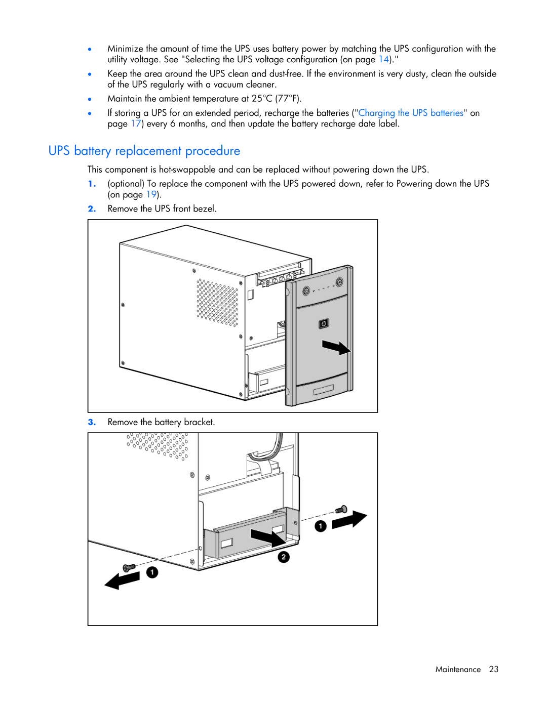 HP T1000 manual UPS battery replacement procedure 