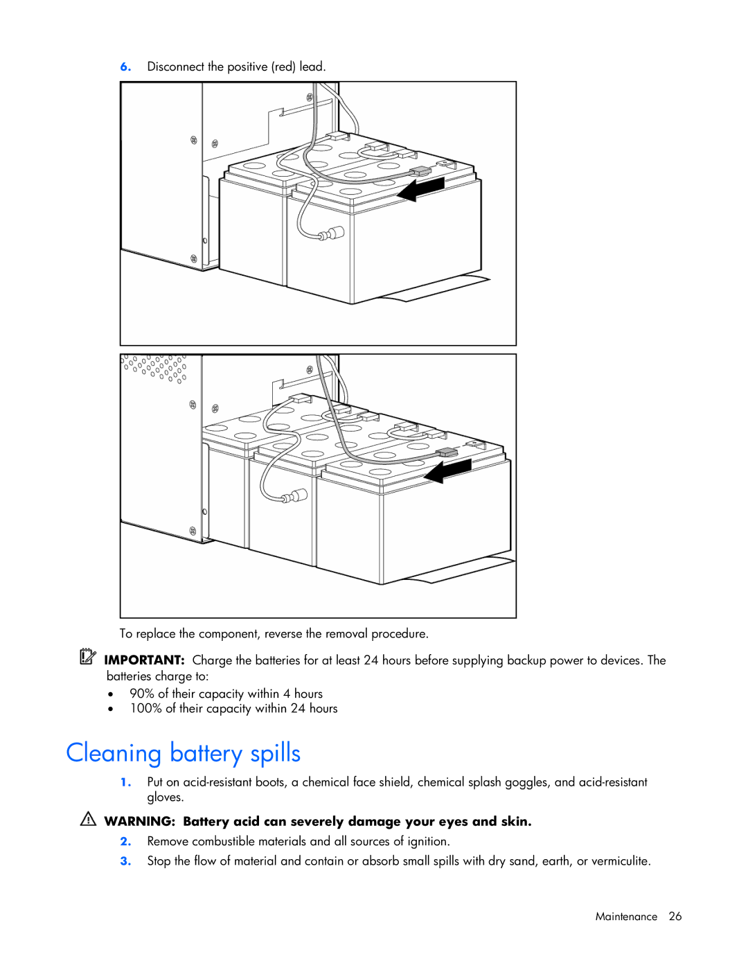 HP T1000 manual Cleaning battery spills 