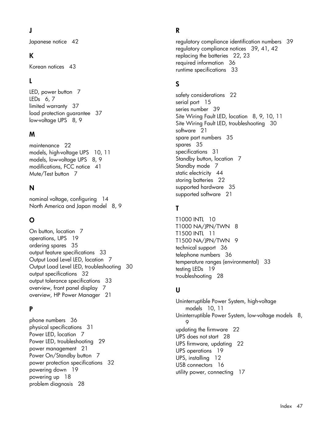 HP T1000 manual Index 