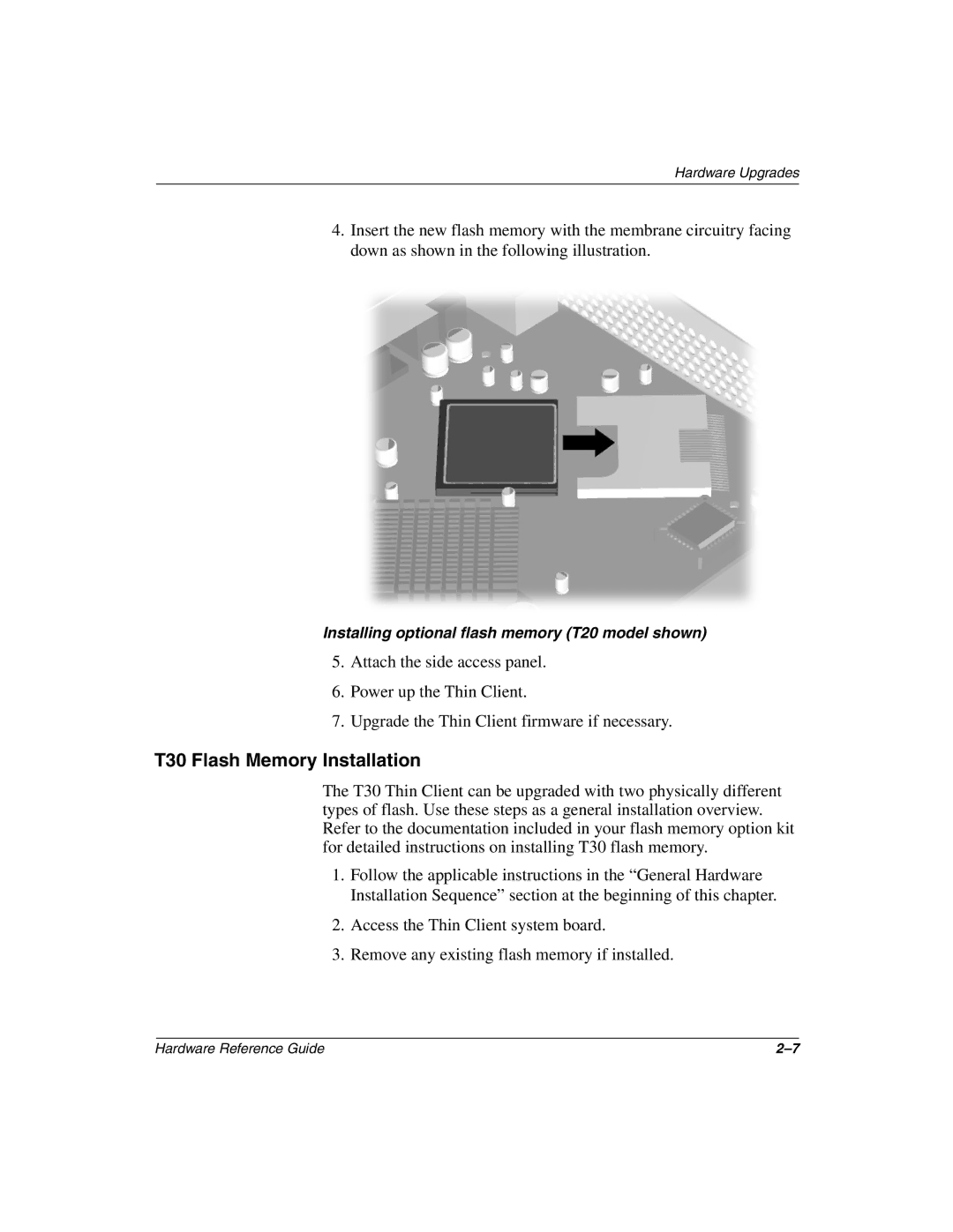 HP t1010 manual T30 Flash Memory Installation 