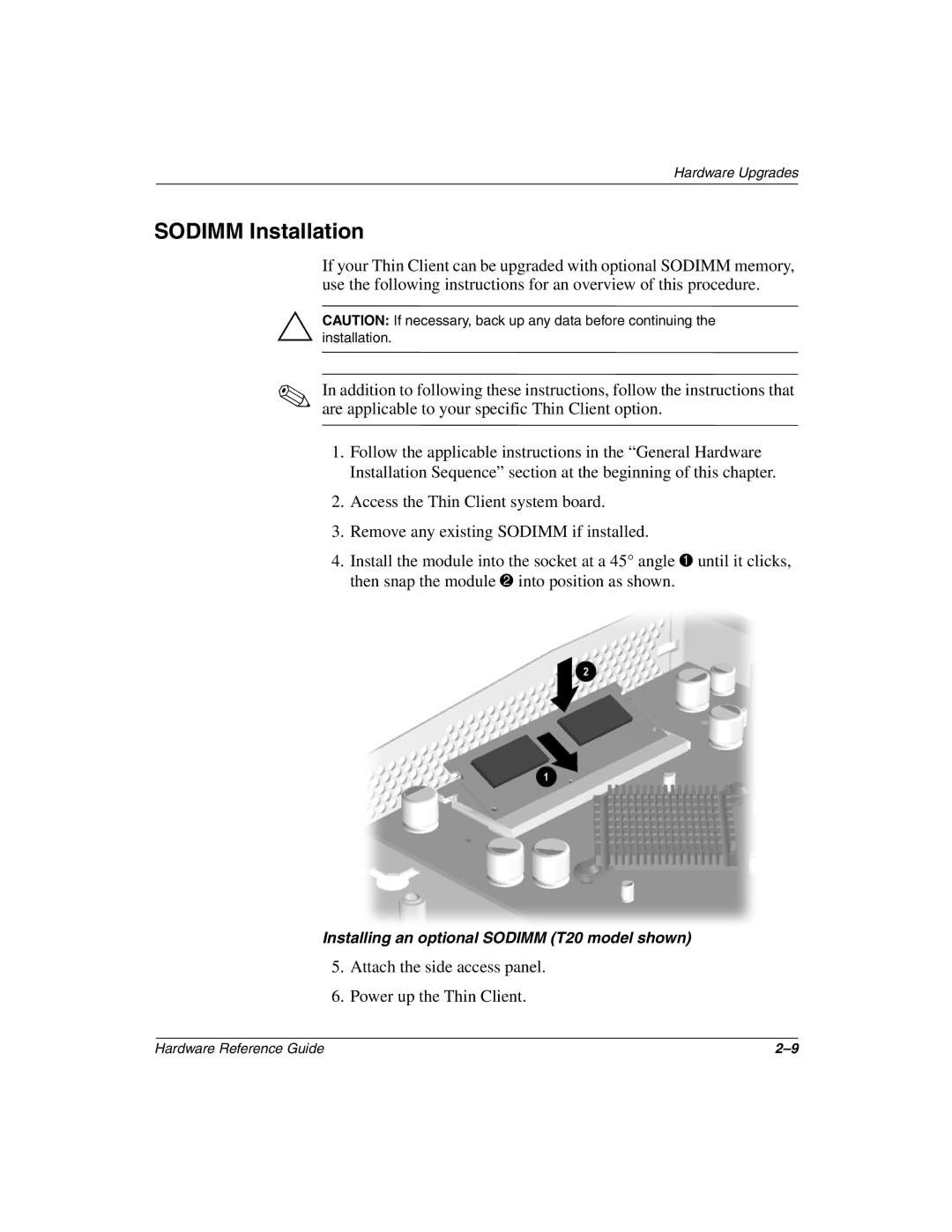 HP t1010 manual Sodimm Installation 