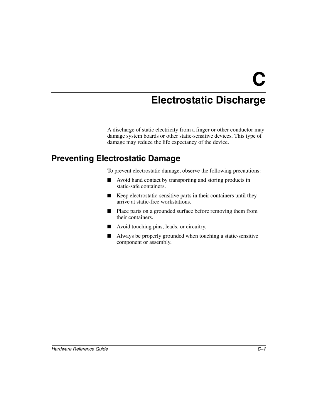 HP t1010 manual Electrostatic Discharge, Preventing Electrostatic Damage 