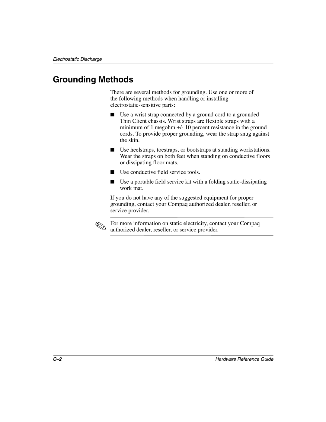 HP t1010 manual Grounding Methods 