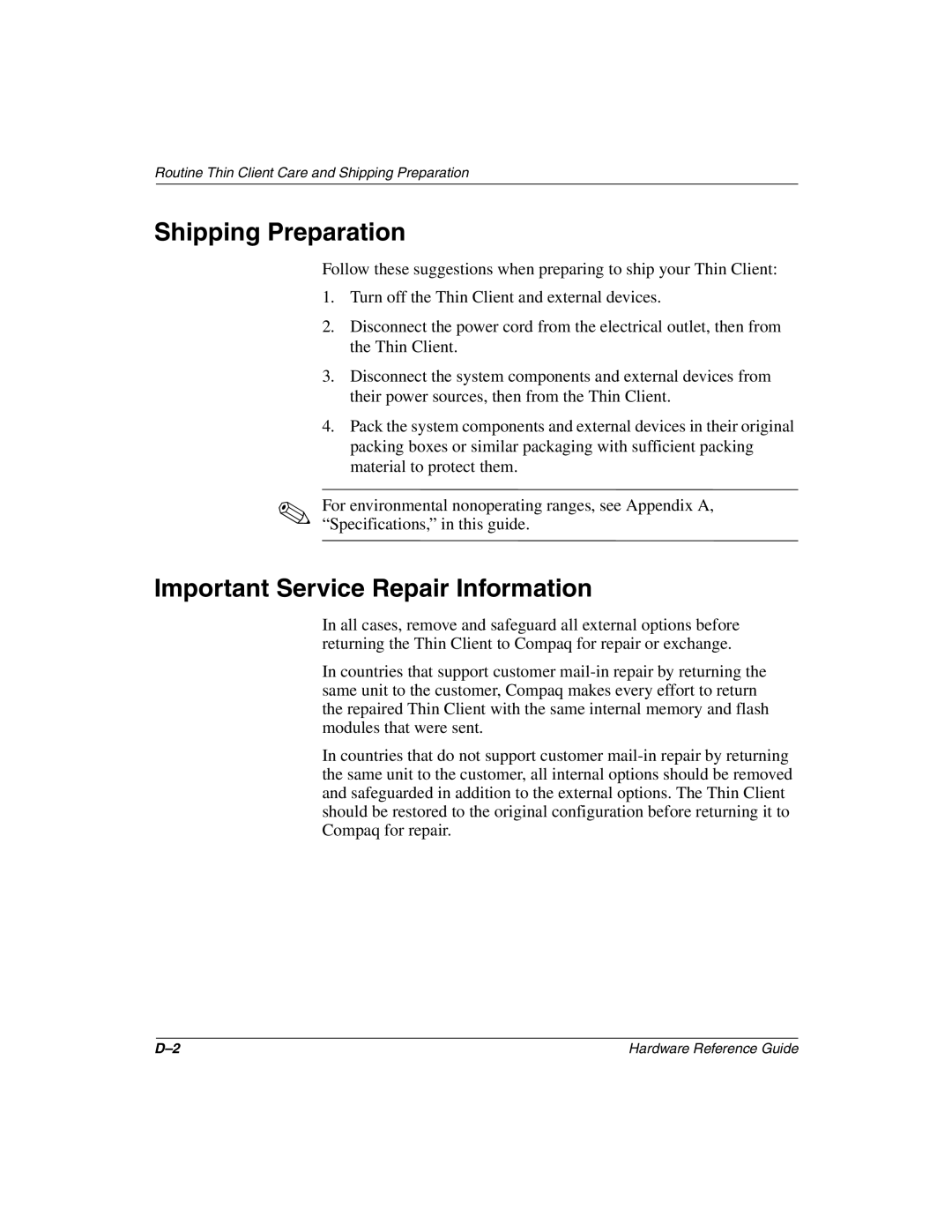 HP t1010 manual Shipping Preparation, Important Service Repair Information 