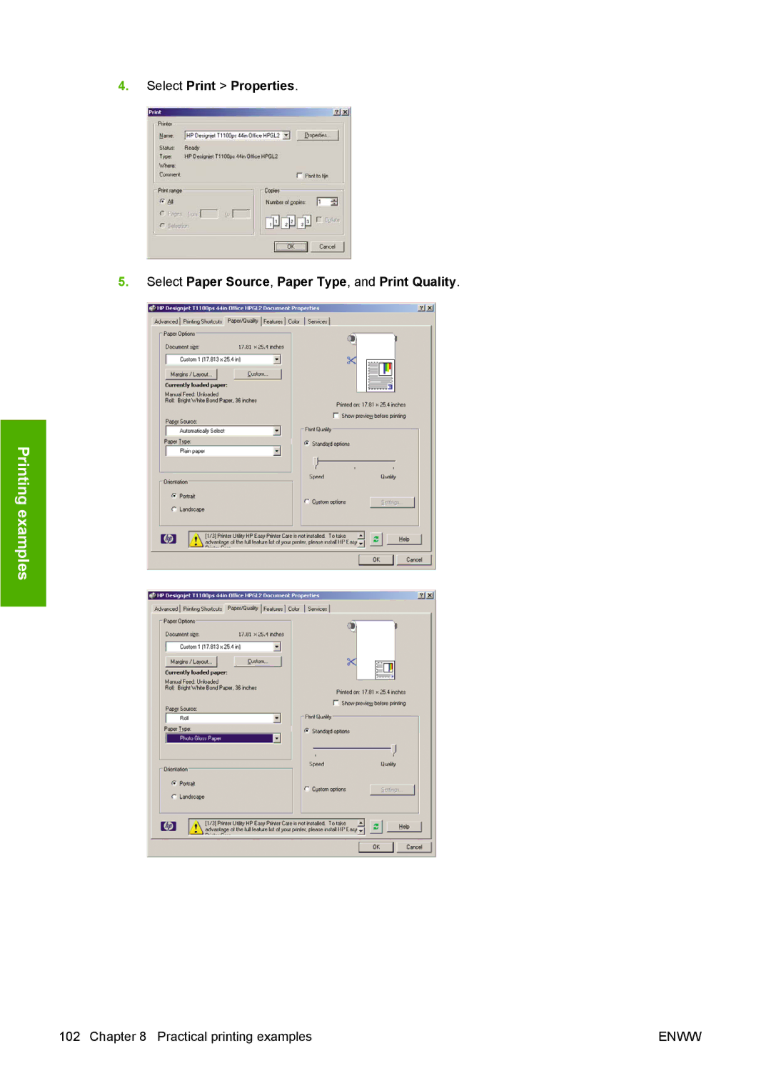 HP T1100 manual Printing examples 