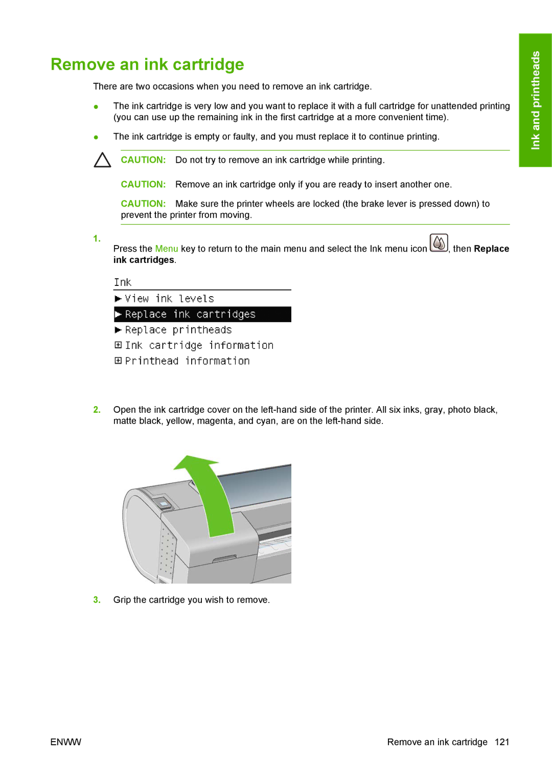 HP T1100 manual Remove an ink cartridge 