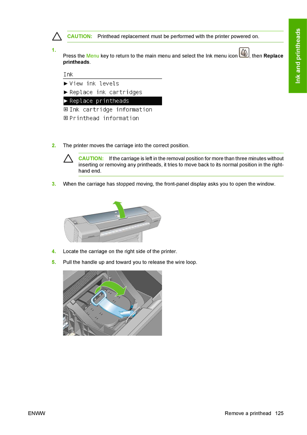 HP T1100 manual Remove a printhead 