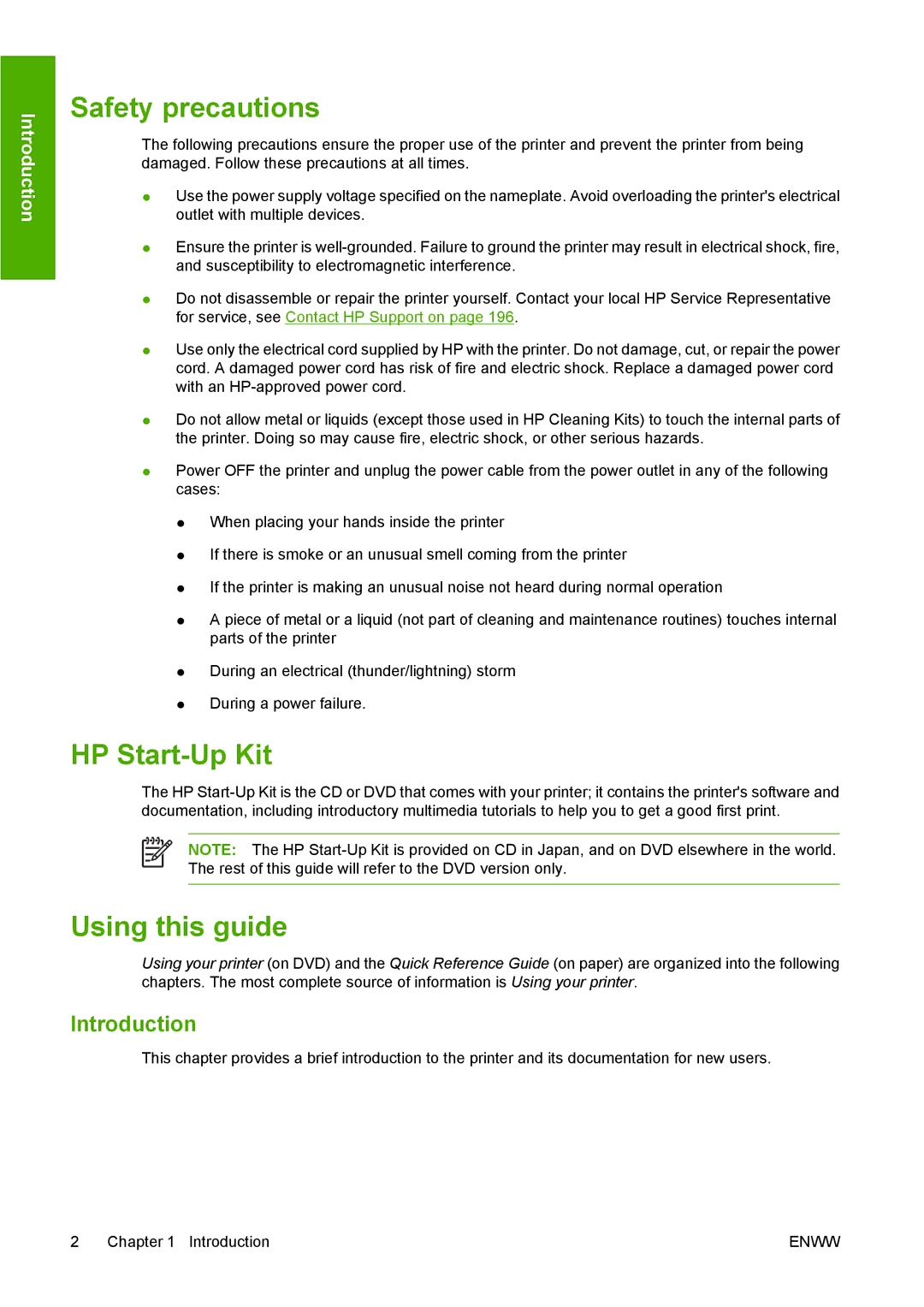 HP T1100 manual Safety precautions, HP Start-Up Kit, Using this guide, Introduction 