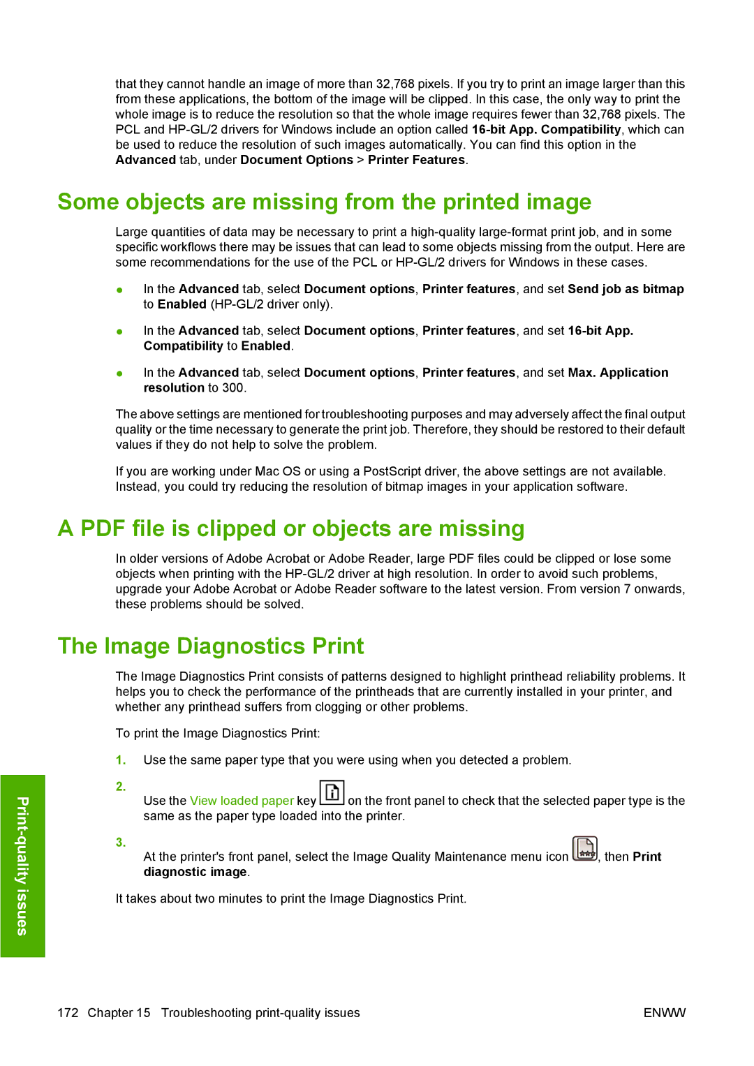 HP T1100 manual Some objects are missing from the printed image, Image Diagnostics Print 