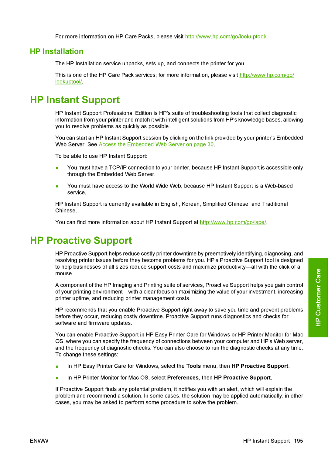 HP T1100 manual HP Instant Support, HP Proactive Support, HP Installation 