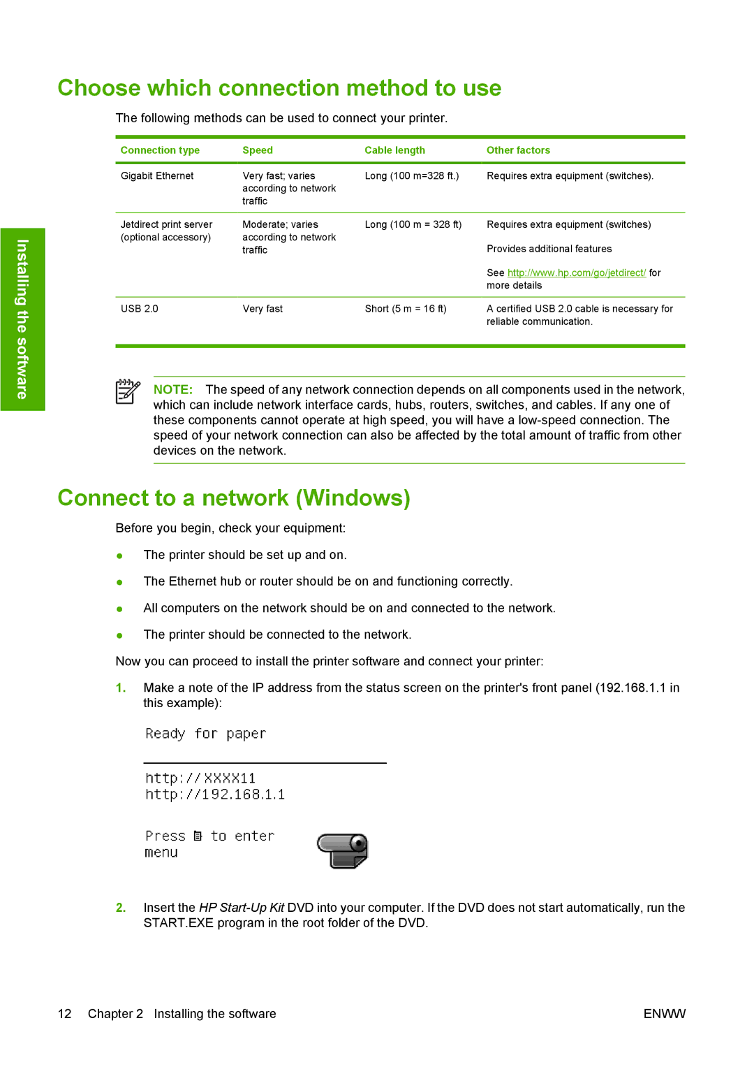 HP T1100 manual Choose which connection method to use, Connect to a network Windows 