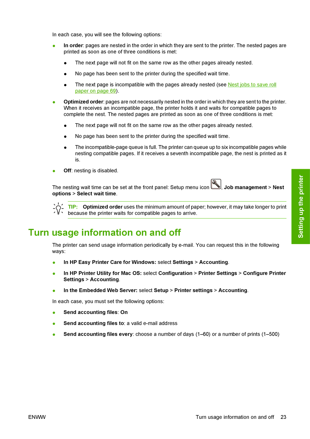 HP T1100 manual Turn usage information on and off 