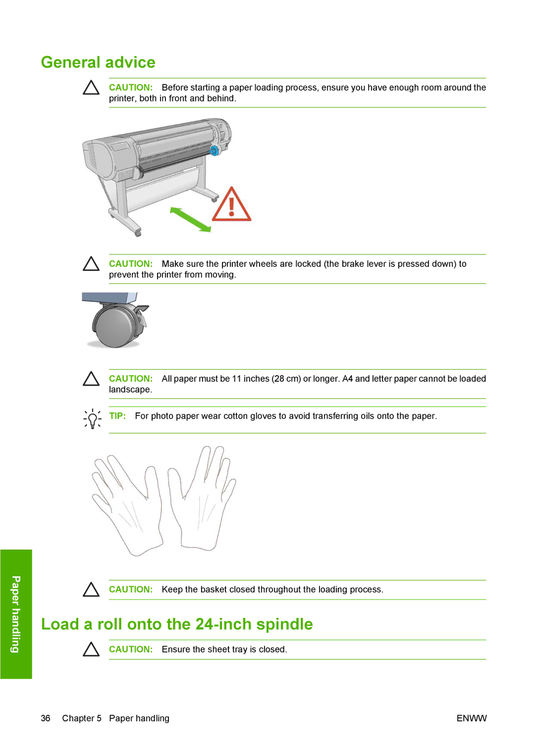 HP T1100 manual General advice, Load a roll onto the 24-inch spindle 