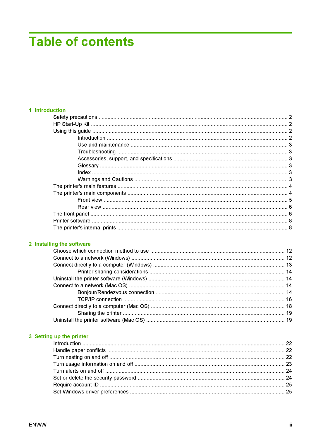 HP T1100 manual Table of contents 