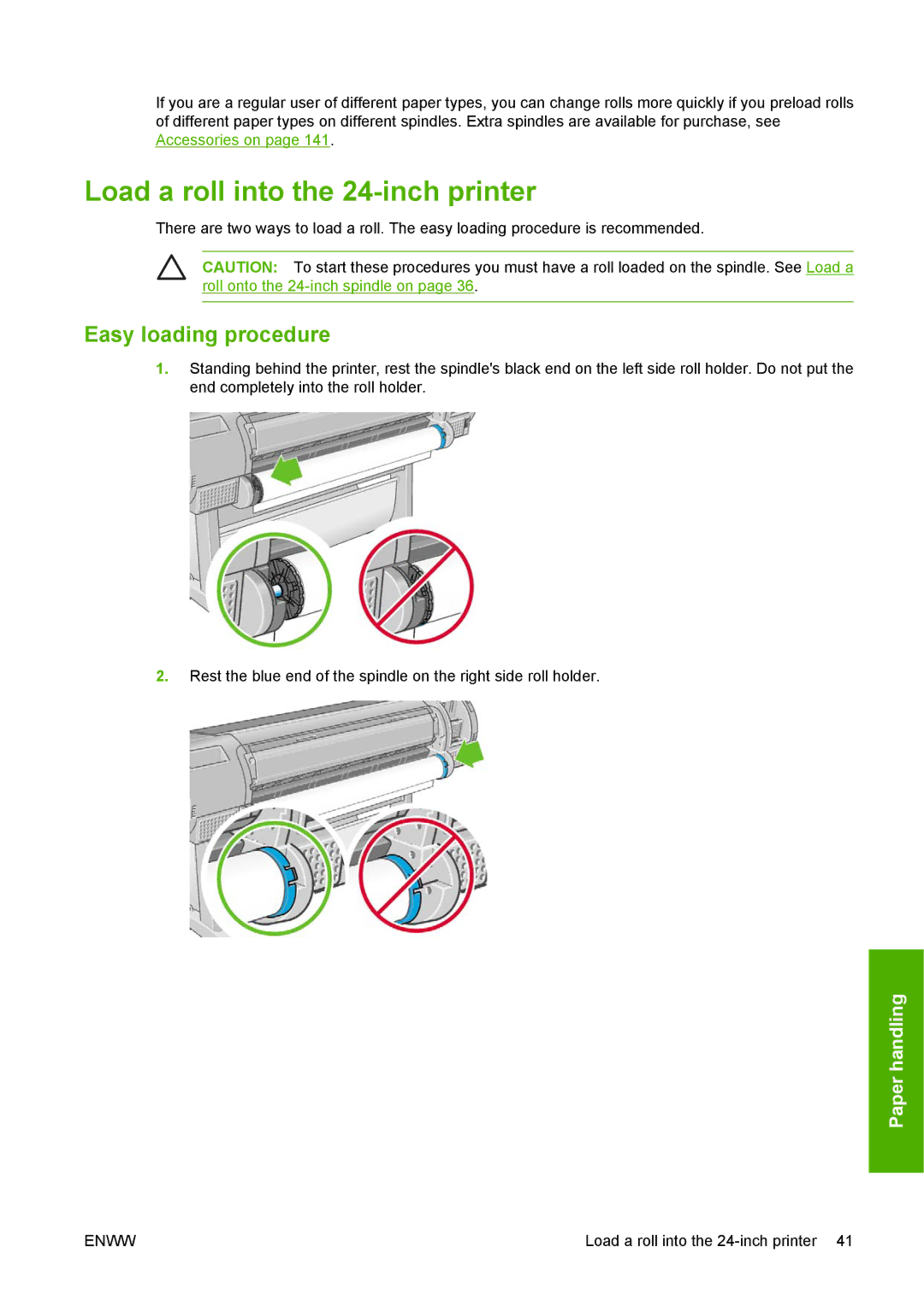 HP T1100 manual Load a roll into the 24-inch printer, Easy loading procedure 