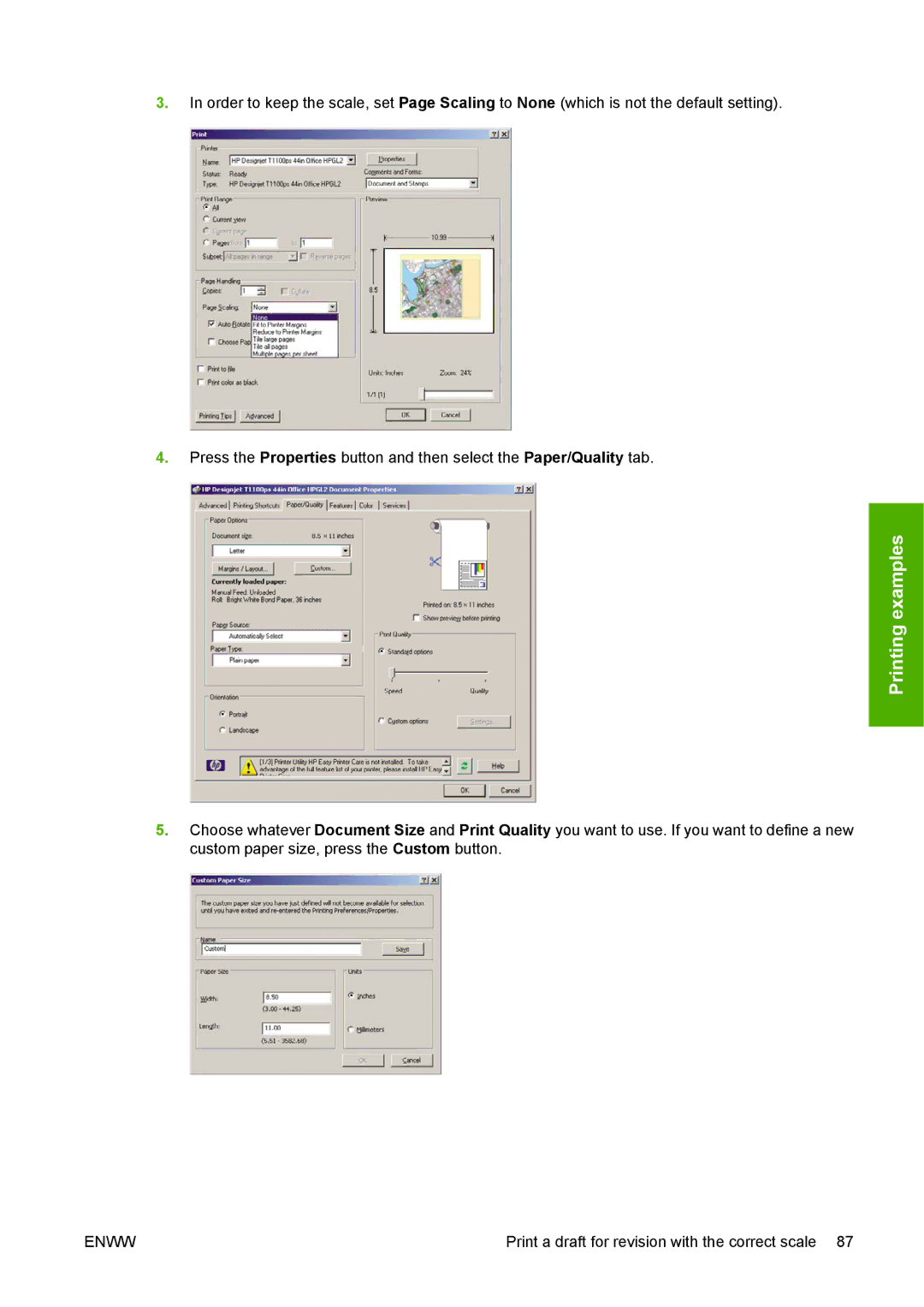 HP T1100 manual Print a draft for revision with the correct scale 