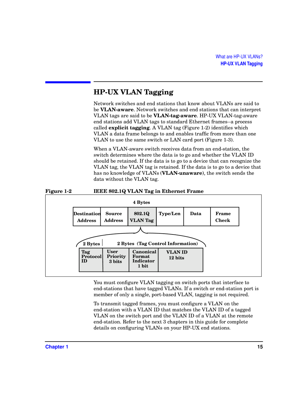 HP T1453-90001 manual HP-UX Vlan Tagging, Ieee 802.1Q Vlan Tag in Ethernet Frame 